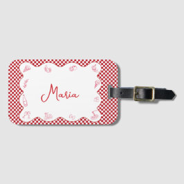 Klassieke chique Italiaans-thema naam rood geruit Bagagelabel