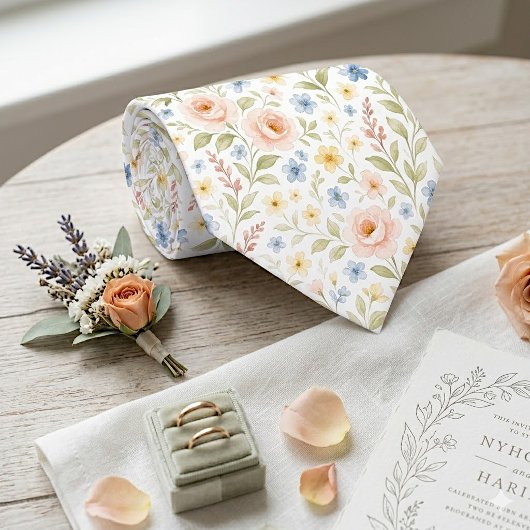 Klassieke chique stropdas met pastel bloemrozen ku