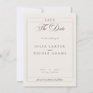 Klassieke Choco ivoor kalligrafie foto bruiloft Save The Date