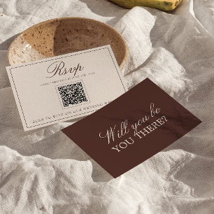 Klassieke Chocolade Bruine Oude Geld QR Code Trouw RSVP Kaartje