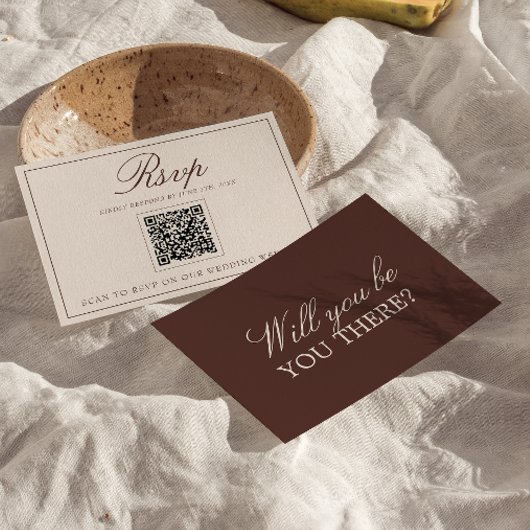 Klassieke Chocolade Bruine Oude Geld QR Code Trouw RSVP Kaartje