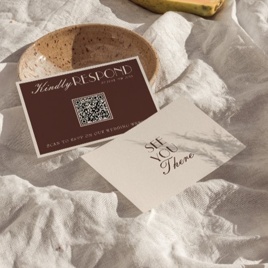 Klassieke Chocolade Bruine Oude Geld QR Code Trouw RSVP Kaartje