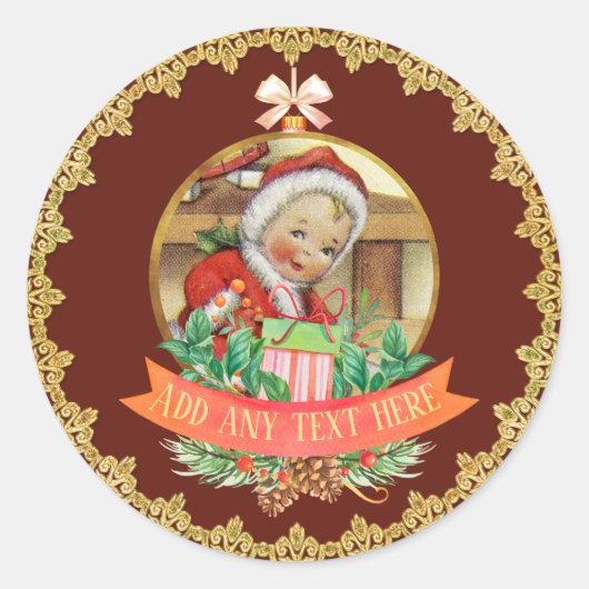 Klassieke Christmas Baby Geslacht Reveal Rood Goud Ronde Sticker (Voorkant)
