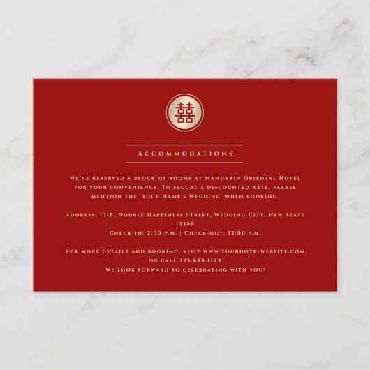 Klassieke Cirkel dubbelgeluk Chinese bruiloft Informatiekaartje (Voorkant)