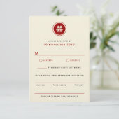 Klassieke Cirkel dubbelgeluk Chinese bruiloft RSVP Kaartje (Staand voorkant)