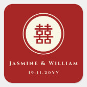 Klassieke Cirkel dubbelgeluk Chinese bruiloft Vierkante Sticker (Voorkant)