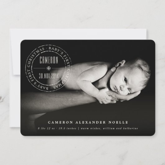 Klassieke cirkel met stempel op de eerste Kerstmis Feestdagenkaart (Voorkant)