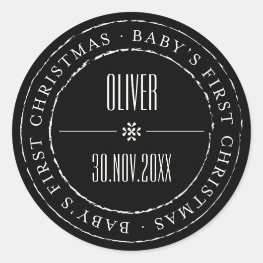 Klassieke cirkel met stempel op de eerste Kerstmis Ronde Sticker (Voorkant)