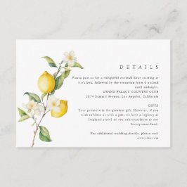 Klassieke Citrus Lemon Summer Wedding Informatiekaartje