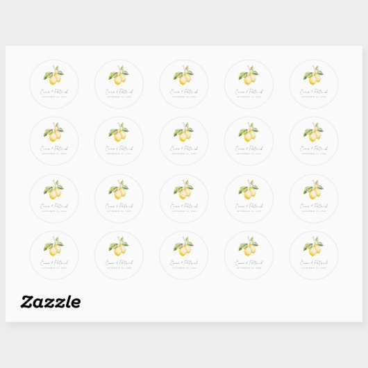 Klassieke Citrus Lemon Summer Wedding Ronde Sticker (Vel)