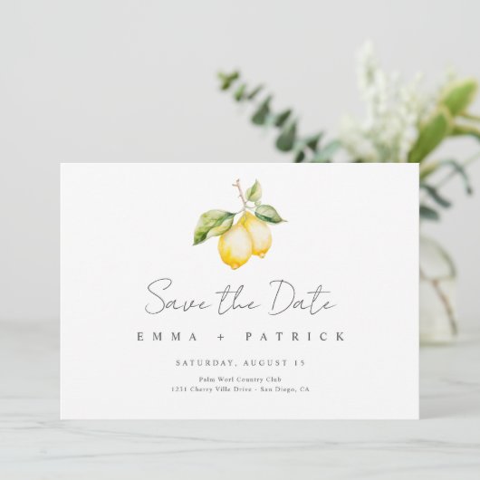 Klassieke Citrus Lemon Summer Wedding Save the Dat Save The Date (Staand voorkant)