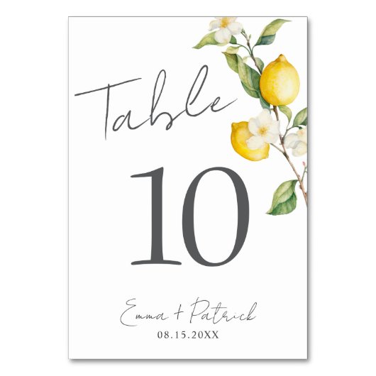 Klassieke Citrus Lemon Zomertafel Nummer Kaart (Achterkant)