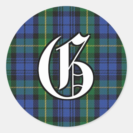 Klassieke Clan Gordon Tartan Monogram Ronde Sticker (Voorkant)