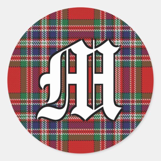 Klassieke Clan MacFarlane Tartan Monogram Ronde Sticker (Voorkant)