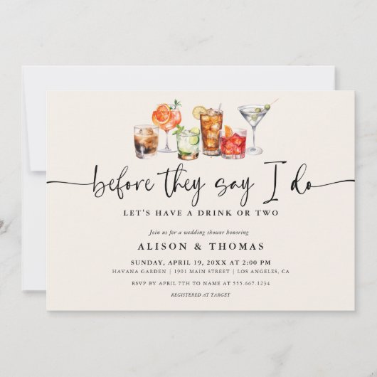 Klassieke Cocktail bruiloft douche | Verlovingsgro Kaart (Voorkant)