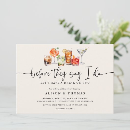 Klassieke Cocktail bruiloft douche | Verlovingsgro Kaart (Staand voorkant)
