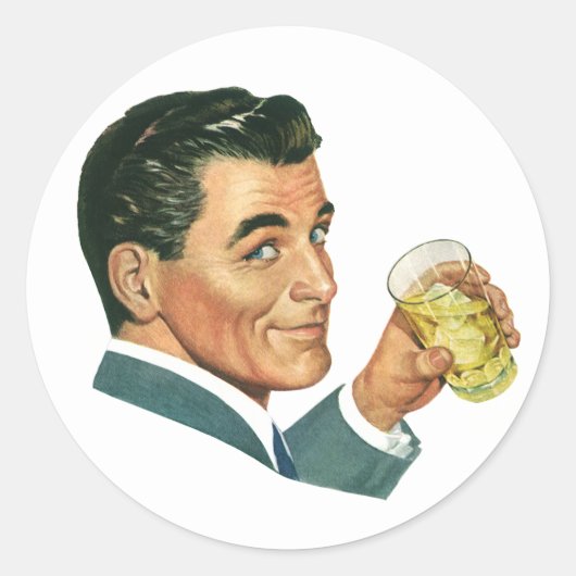 Klassieke Cocktails Dranken, Man Drinkt Dranken Ronde Sticker (Voorkant)