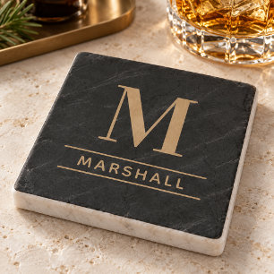 Klassieke Cognac Tan Serif Monogram Naam Stenen Onderzetter