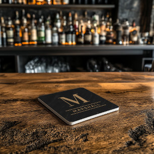 Klassieke Cognac Tan Serif Monogram Naam Stenen Onderzetter