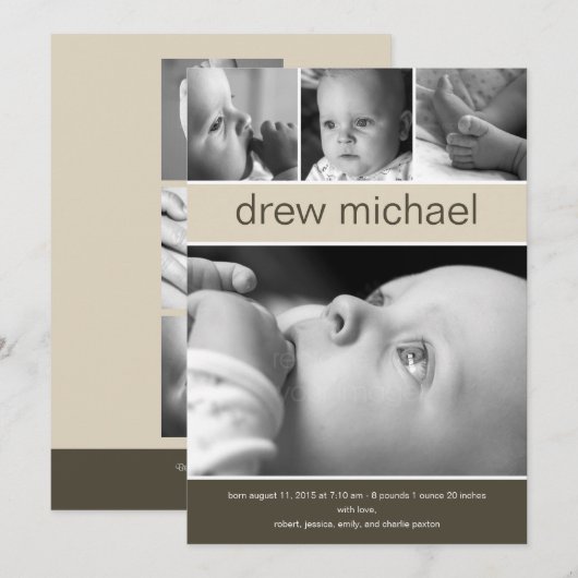 Klassieke collage Baby Foto geboorteaankondiging Aankondiging (Voorkant / Achterkant)