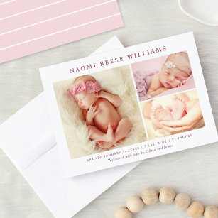 Klassieke Collage Roze Baby Meisje Foto Geboorte Aankondiging