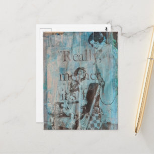 Klassieke collage van kind en moeder die stofzuige briefkaart