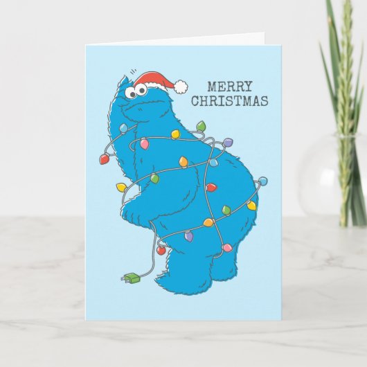 Klassieke Cookie Monster Kerstverlichting Kaart (Voorkant)