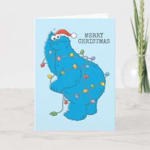 Klassieke Cookie Monster Kerstverlichting Kaart