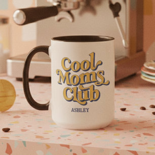 Klassieke Cool Moms Club Blauw Geel Vintage Tekst Mok