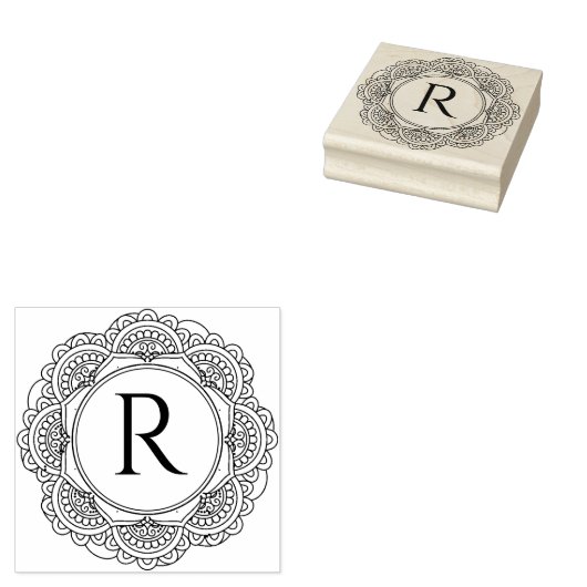 KLASSIEKE COOLE  MANDALA CUSTOM SCRIPT MONOGRAM RUBBERSTEMPEL (Gestempeld)