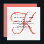 Klassieke Coral Monogram bruiloft Kaart<br><div class="desc">Deze stijlvolle trouwuitnodigingen tonen je monogram in grote,  moderne tekst gekleurd in een trendy koraalkleur op een witte achtergrond. Een eenvoudige,  stijlvolle look voor uw moderne bruiloft.</div>