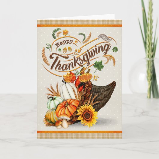 Klassieke Cornucopia Prettig Thanksgiving Kaart (Voorkant)