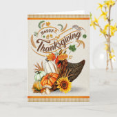 Klassieke Cornucopia Prettig Thanksgiving Kaart (Gele Bloem)