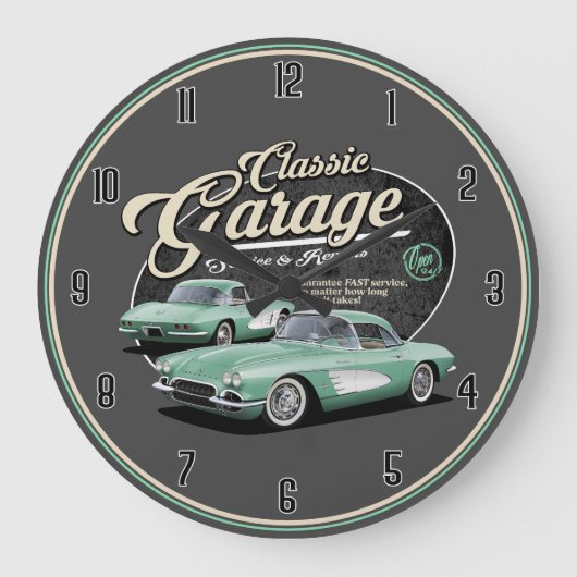 Klassieke Corvette Garage Large Clock Grote Klok (Voorkant)