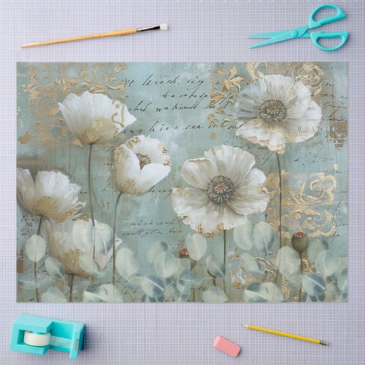 Klassieke Country Chic White Poppies & Eucalyptus Tissuepapier (Craft)
