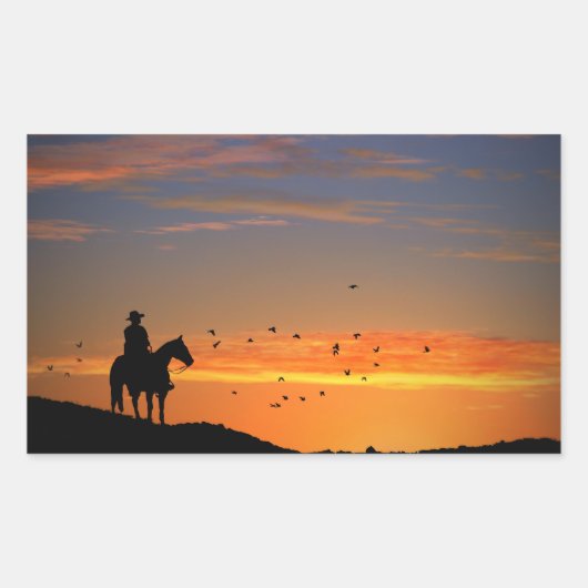 Klassieke cowboy in de Sunset Sticker (Voorkant)