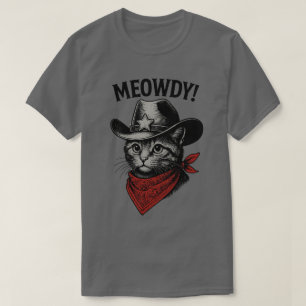 Klassieke Cowboy Kat Kunstwerk – Meowdy Wilde West T-shirt