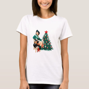 Klassieke Cowgirl Met Kerstboom T-shirt