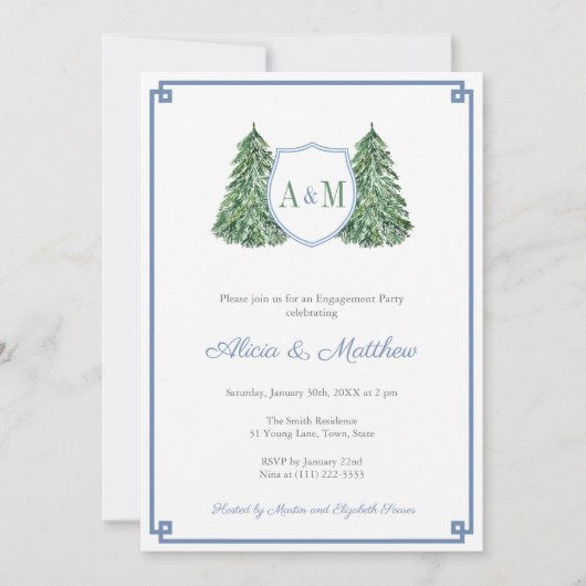 Klassieke Cozy Cabin Pset Monogram Engagement Part Kaart (Voorkant)