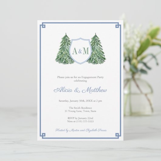 Klassieke Cozy Cabin Pset Monogram Engagement Part Kaart (Staand voorkant)