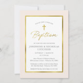 Klassieke Cream en Gold Script Twins Baptism Invti Kaart (Voorkant)