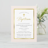 Klassieke Cream en Gold Script Twins Baptism Invti Kaart (Staand voorkant)