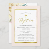 Klassieke Cream en Gold Script Twins Baptism Invti Kaart (Voorkant / Achterkant)