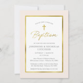 Klassieke Cream- en Gold Script Twins Baptisme Kaart (Voorkant)