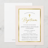 Klassieke Cream- en Gold Script Twins Baptisme Kaart (Voorkant / Achterkant)