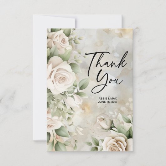 Klassieke Crème Bloemsalie Groene Bladeren Trouwen Bedankkaart (Voorkant)