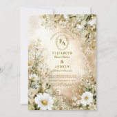 Klassieke Crème en Gouden Botanische Huwelijk Kaart (Voorkant)