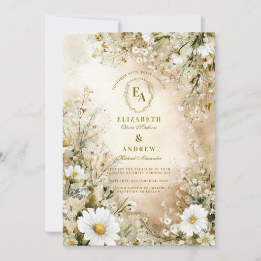 Klassieke Crème en Gouden Botanische Huwelijk Kaart (Voorkant)