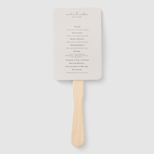 Klassieke crème en houtskool grijs bruiloft progra handwaaier (Voorkant)