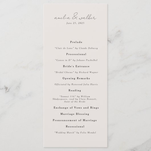 Klassieke crème en houtskool grijs bruiloft progra menu (Voorkant)